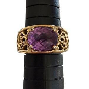 925 Sterling Silver Vermeil And Lab-Created Sapphire Ring, Size 7